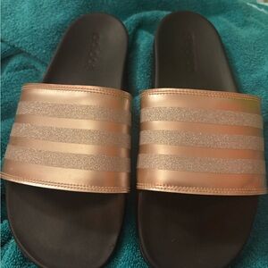 Adidas Metallic Rose and Black Slides
